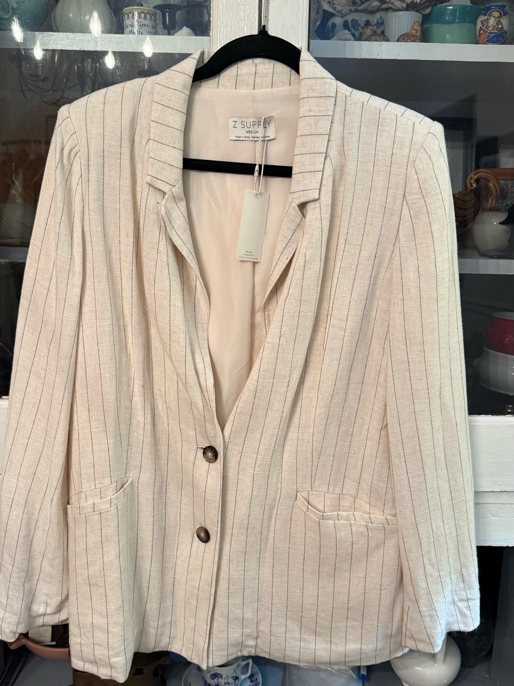 Z Supply Cream Blazer with Navy Pinstripes